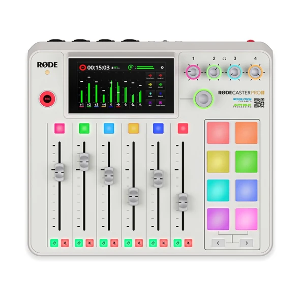 RØDE RØDECaster Pro II - Beyaz Entegre ses prodüksiyon sistemi - 4 Mikrofon girişli, SD card ve Bilgisayara çok kanallı kayıt etme özellikli profesyonel podcast mikser ürün görseli 1