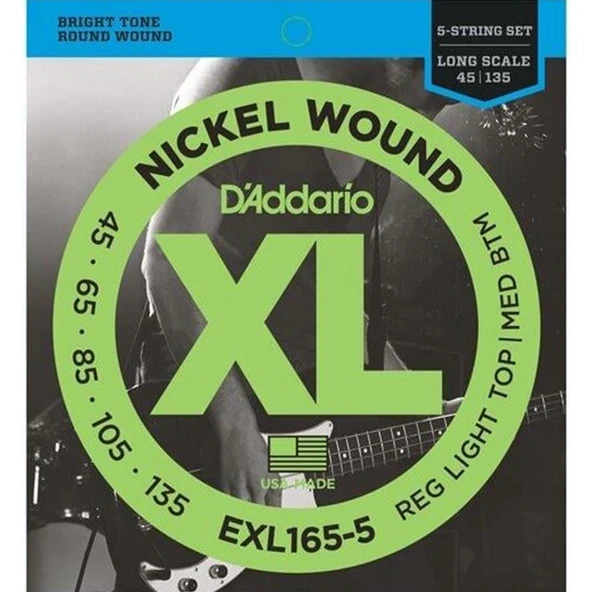 DADDARIO EXL165-5 DADDARIO EXL165-5 BASS GİTAR TEL SETİ, 5 TELLİ, XL, 45-105, LONG SCALE ürün görseli 1