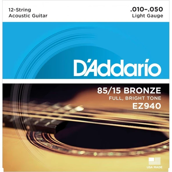 DADDARIO EZ940 DADDARIO EZ940 AKUSTİK GİTAR TEL SETİ, 12 TELLİ, 85/15 BRONZE, LIGHT ürün görseli 1