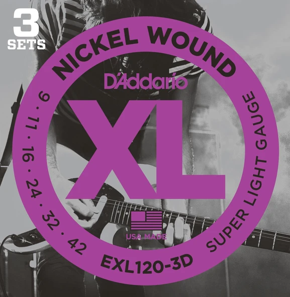 DADDARIO EXL120-3D DADDARIO EXL120-3D (3 SET) ELEKTRO GİTAR TEL SETİ, XL, 9-42, SUPER LIGHT ürün görseli 1