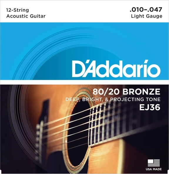 DADDARIO EJ36 DADDARIO EJ36 AKUSTİK GİTAR TEL SETİ, 12 TELLİ, 10-47, 80/20 BRONZE, LIGHT ürün görseli 1