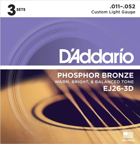 DADDARIO EJ26-3D DADDARIO EJ26-3D AKUSTİK GİTAR TEL SETİ, 3'LÜ PAKET, PHOSPHOR BRONZE ürün görseli 1
