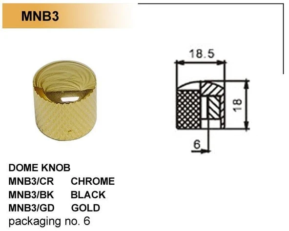 VALENCIA MNB3GD GİTAR POT. DÜĞME BAŞLIĞI (KUBBELİ) METAL, GOLD, (1 ürün görseli 1