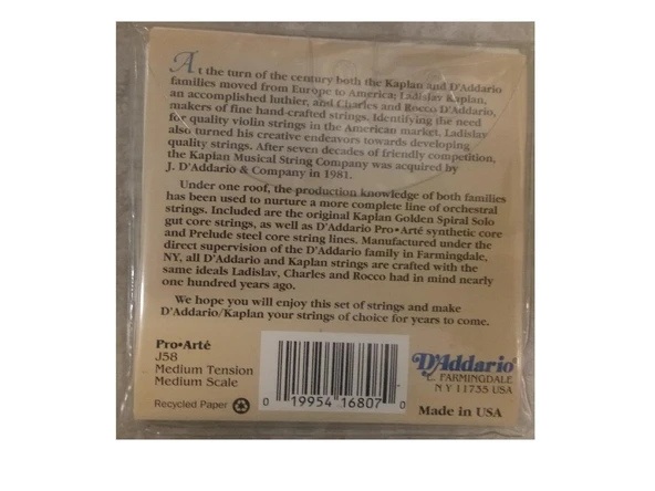 DADDARIO J58 VİOLA TEL SETİ, PRO-ARTE, SCALE MEDIUM, MEDIUM TEN - Resim 2