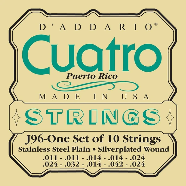 DADDARIO J96 DADDARIO J96 PUERTO RICO CUATROSU İSİMLİ ENSTRÜMAN İÇİN 10'LU TAKIM ürün görseli 1