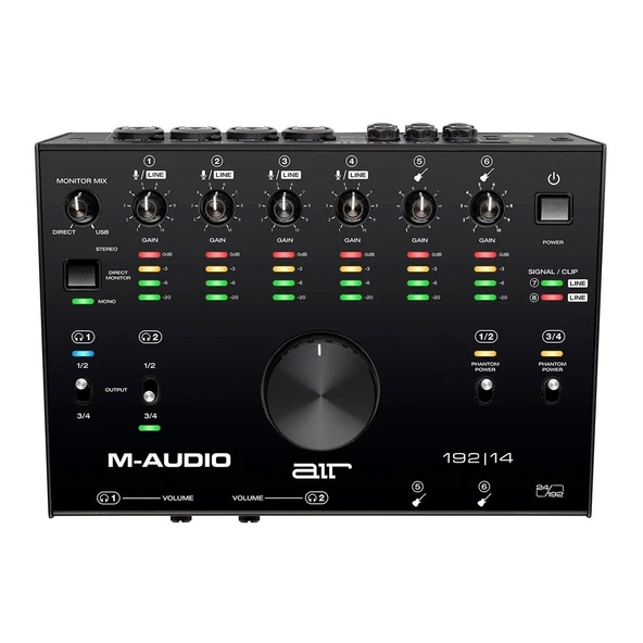 M-Audio AIR 192|14 8-giriş / 4-çıkış / 24-bit/192 kHz / +48 V mikrofon / MIDI/ enstrüman girişli yeni nesil ses kartı ürün görseli 1