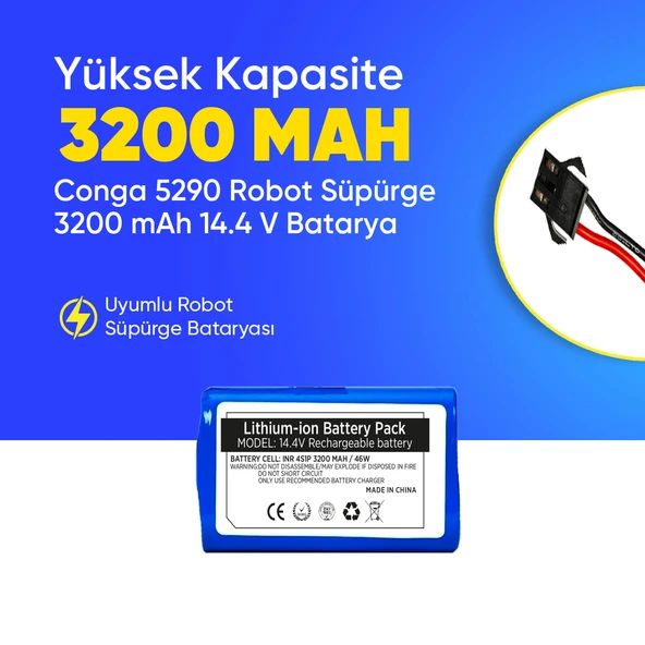 Conga 5290 Robot Süpürge 3200 mAh 14.4 V,  Batarya – Orjinal Uyumlu Uzun Ömürlü, Yüksek Performans Pil ürün görseli 1