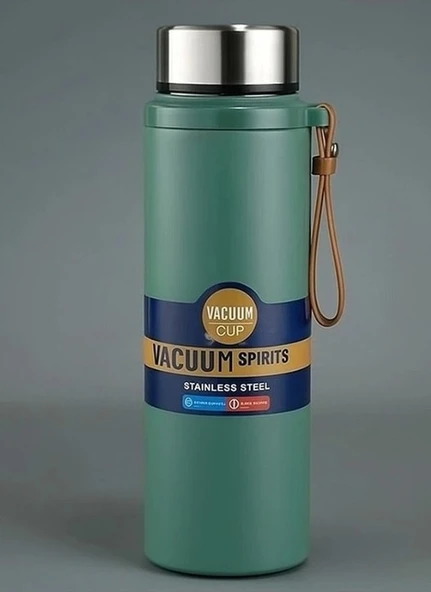 Paslanmaz Çelik Matara Termos Su Şişesi 600 ML Vakumlu Kapak - Yeşil ürün görseli 1