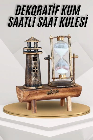 Deniz Feneri Kum Saati Ahşap Görünümlü Vintage Tarz Biblo ürün görseli 1
