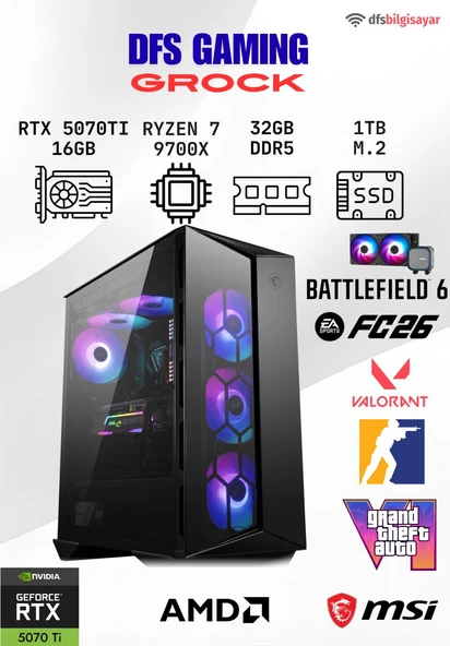 DFS GAMING GROCK RYZEN 7 9700X-B650M-RTX 5070 TI 16GB-32GB DDR5 RAM-1TB M.2 SSD-OYUNCU BİLGİSAYARI ürün görseli 1