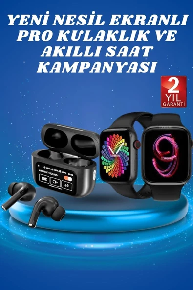 Ekranlı Yeni Nesil Pro Kulaklık ve Akıllı Saat Kampanyası Kulak İçi Mikrofonlu ürün görseli 1