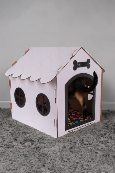 Ahşap Dekoratif Köpek Evi-Kulübesi, Küçük Irk Köpekler İçin Kulübe, Köpek Kulübesi Beyaz-Siyah ürün görseli 1