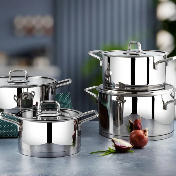 LINES SILVER 18 CM DERIN CELIK TENCERE  METAL KULP - Resim 2