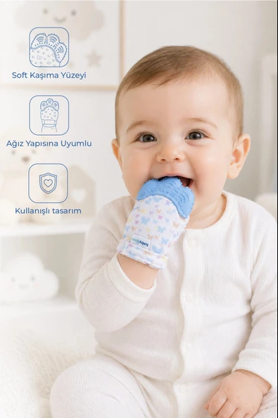 Babyjem Bebek Diş Kaşıyıcı Eldiveni Kelebek Mavi ürün görseli 1