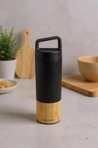 Bambum Janna - Bambu Desenli El Termosu Siyah 600ml ürün görseli 1