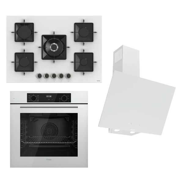 Ferre STEAMART-FRYART-SILENTART Serisi Beyaz Set (SS036 + QBL63CB +D078-SA ) - Emaye Izgara - 75 Cm Ocak ürün görseli 1
