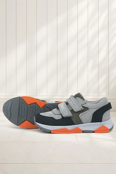 Rakerplus Hakiki Deri Gri Siyah Çocuk Sneakers Spor Ayakkabı ürün görseli 1