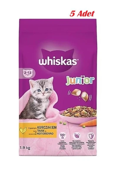 Whiskas Junior Tavuklu Yavru Kuru Kedi Maması 1.9 Kg*5 ADET ürün görseli 1