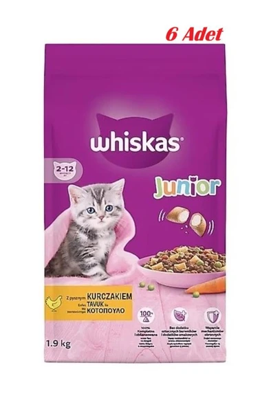 Whiskas Junior Tavuklu Yavru Kuru Kedi Maması 1.9 Kg*6 ADET ürün görseli 1