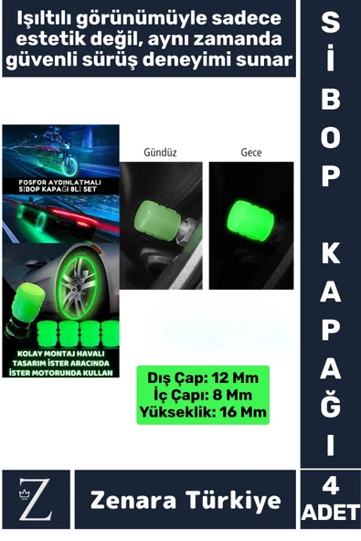 Tüm Otomobil Bisiklet Motosiklet Minibüslerle Uyumlu Kolay Montaj Fosforlu Sibop Kapağı 4 Adet ürün görseli 1