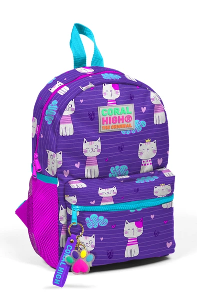 Coral High Minik Yuva Sırt Çantası Mor Pembe Kedi Desenli Iki Bölmeli 23328 ürün görseli 1