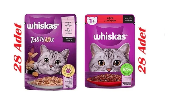 Whiskas Pouch Sos İçinde Somonlu Havuçlu Ve Sığır Etli Kedi Maması 85GR* 56 Adet ürün görseli 1