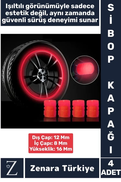 Tüm Otomobil Bisiklet Motosiklet Minibüslerle Uyumlu Kolay Montaj Fosforlu Sibop Kapağı 4 Adet ürün görseli 1