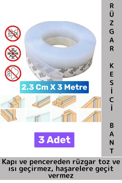 Premium Kapı Altı Pencere Rüzgar Toz Isı Böcek Haşere Önleyen Rüzgar Kesici Bant 3 Metre 3 Adet ürün görseli 1