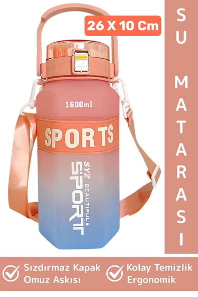 Dayanıklı BPA İçermz Sızdırmaz Kapak Kolay Temizlenir Okul Ofis Spor Omuz Askılı Su Matarası 1600 ML ürün görseli 1