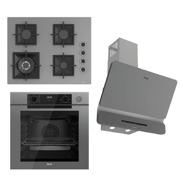 Ferre STEAMART-FRYART-SILENTART Serisi Gri Set (SC408-WFA + QEP64CPR +D082-SA ) - Döküm Izgara / 65 cm Ocak ürün görseli 1