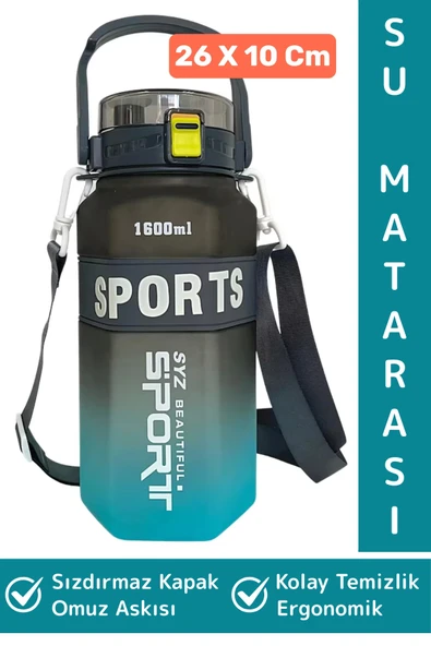 Dayanıklı BPA İçermz Sızdırmaz Kapak Kolay Temizlenir Okul Ofis Spor Omuz Askılı Su Matarası 1600 ML ürün görseli 1