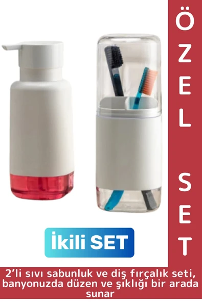 Dayanıklı Banyo Sabun Losyon Şampuan Pratik Çok Şık Modern Sıvı Sabunluk Diş Fırçalık İkili SET ürün görseli 1