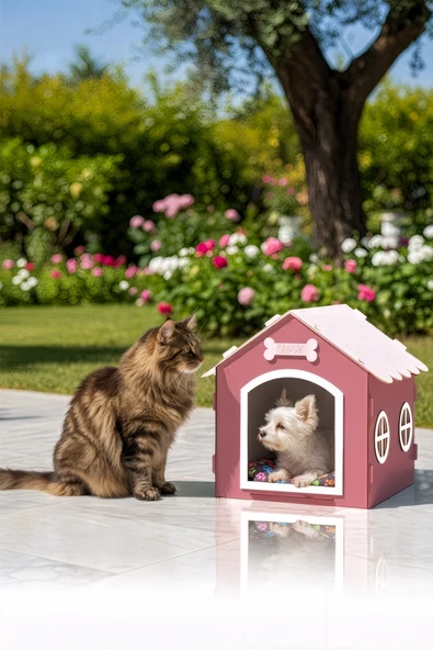 Ahşap Özel İsim Baskılı Dekoratif Köpek Evi-Kulübesi, Küçük Irk Köpekler İçin Kulübe, Köpek Kulübesi Pembe ürün görseli 1