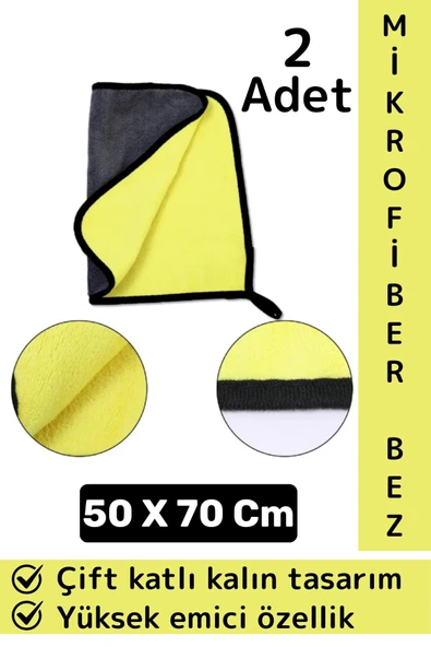 Araç İç Dış Temizleme Yüksek Emici Çift Katlı Yünlü Mikrofiber Araba Temizlik Bezi 50x70 Cm 2 Adet ürün görseli 1