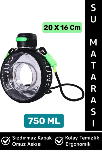 Premium Ergonomik Sızdırmaz Kapak Omuz Askılı Spor Okul Ofis Çok Şık Estetik Su Matarası 750 ML ürün görseli 1