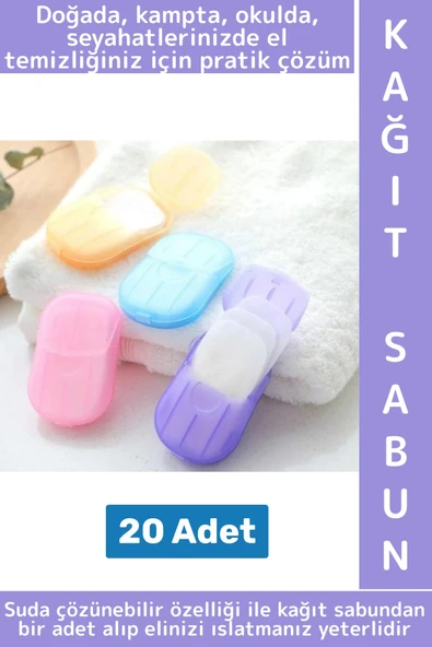 Seyahat Tipi Kamp Outdoor Okul Ofis Hafif Suda Kolay Çözünen Sabunluk Tasarımlı Kağıt Sabun 20 Adet ürün görseli 1