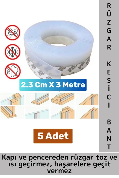 Premium Kapı Altı Pencere Rüzgar Toz Isı Böcek Haşere Önleyen Rüzgar Kesici Bant 3 Metre 5 Adet ürün görseli 1