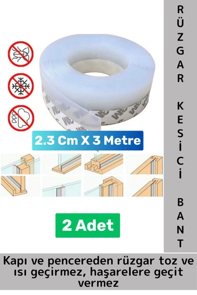 Premium Kapı Altı Pencere Rüzgar Toz Isı Böcek Haşere Önleyen Rüzgar Kesici Bant 3 Metre 2 Adet ürün görseli 1