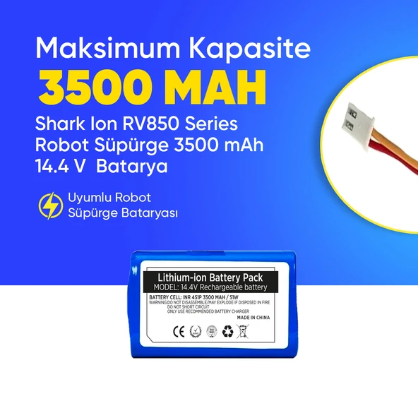 Shark Ion RV850 Series Robot Süpürge 3500 mAh 14.4 V  Batarya – Orjinal Uyumlu Uzun Ömürlü, Yüksek Performans Pil ürün görseli 1
