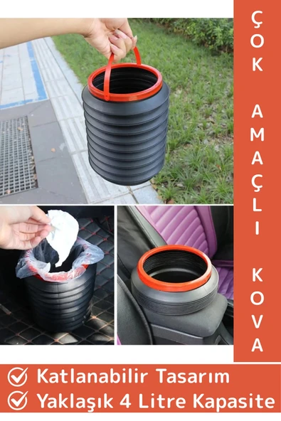 Dayanıklı Portatif Kamp Piknik Buz Kovası Oto Çöp Kovası Çok Amaçlı Taşıma Askılı Kapaksız Kova ürün görseli 1