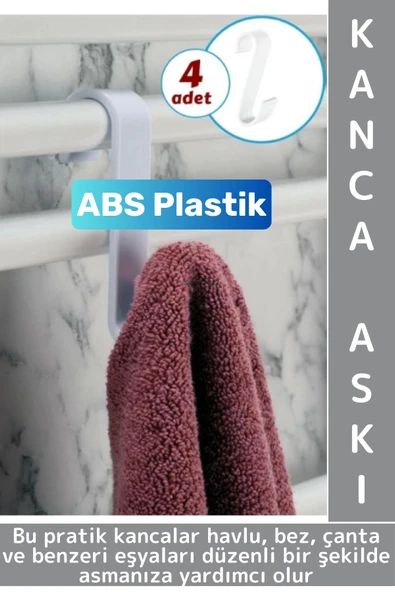 Dayanıklı Montajsız Çok Amaçlı Mutfak Banyo Dolap Bez Havlu Çanta ABS Sert Plastik Kanca Askı 4 Adet ürün görseli 1