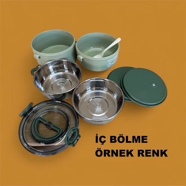 Fixpoint Çelik Beslenme Kabı Iki Katlı 1200ML Yeşil P1802 ürün görseli 1