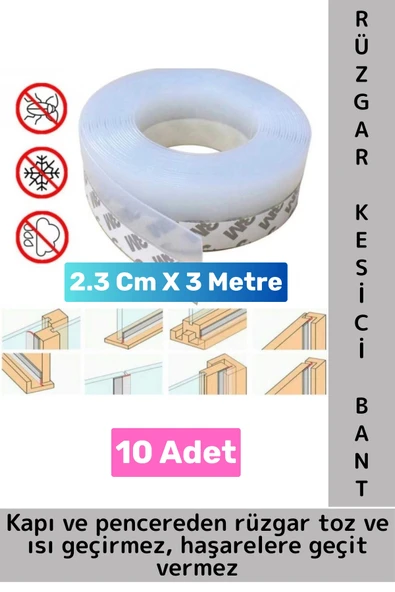 Premium Kapı Altı Pencere Rüzgar Toz Isı Böcek Haşere Önleyen Rüzgar Kesici Bant 3 Metre 10 Adet ürün görseli 1
