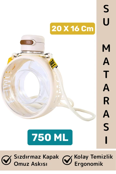 Premium Ergonomik Sızdırmaz Kapak Omuz Askılı Spor Okul Ofis Çok Şık Estetik Su Matarası 750 ML ürün görseli 1