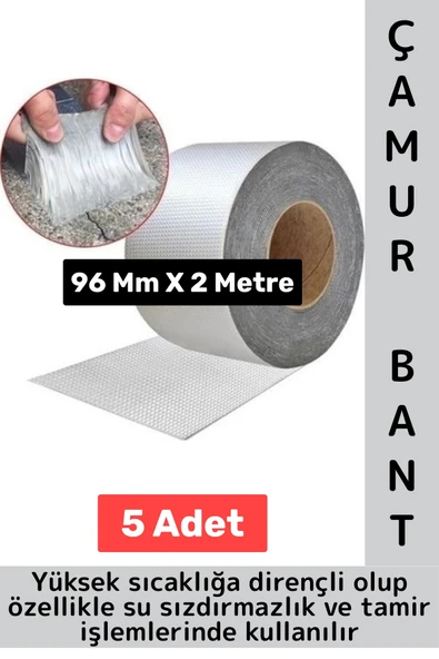 Ultra Güçlü Su Geçirmez Isıya Dayanıklı Alüminyum İzolasyon Tamirat 96 Mm X 2 Metre Çamur Bant 5 Adt ürün görseli 1