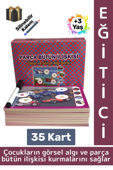 Eğitici Çocuk Görsel Algı Beceri Geliştirici Silinebilir Kalem 35 Kart Parça Bütün İlişkisi 3-6 Yaş ürün görseli 1
