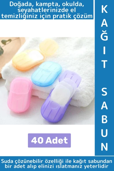 Seyahat Tipi Kamp Outdoor Okul Ofis Hafif Suda Kolay Çözünen Sabunluk Tasarımlı Kağıt Sabun 40 Adet ürün görseli 1