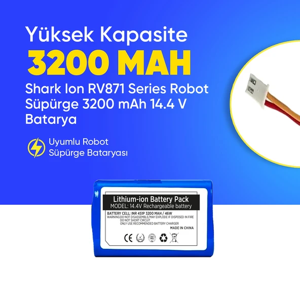 Shark Ion RV871 Series Robot Süpürge 3200 mAh 14.4 V  Batarya – Orjinal Uyumlu Uzun Ömürlü, Yüksek Performans Pil ürün görseli 1
