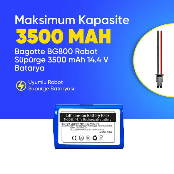 Bagotte BG800 Robot Süpürge 3500 mAh 14.4 V  Batarya – Orjinal Uyumlu Uzun Ömürlü, Yüksek Performans Pil ürün görseli 1