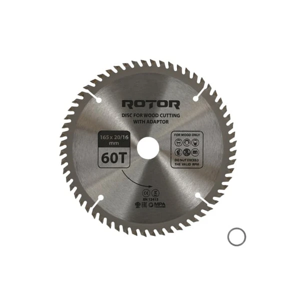 Daire Testere Bıçağı ROTOR 165*20/16 adaptörlü 60T Ahşap kesme diski ürün görseli 1